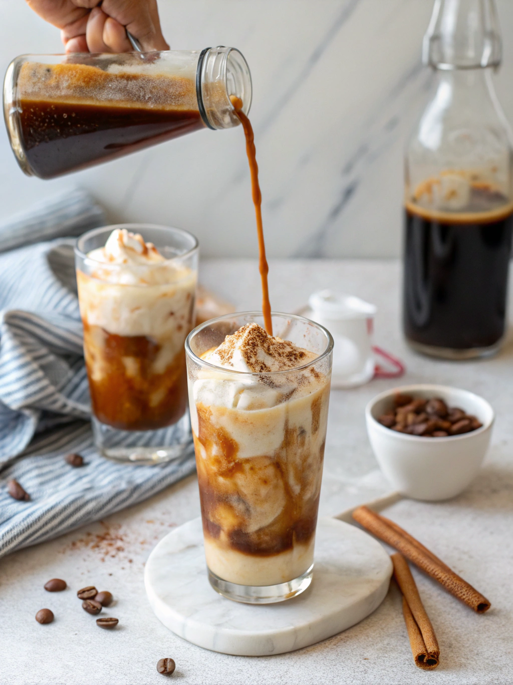 sweet cream iced coffee preparing steps