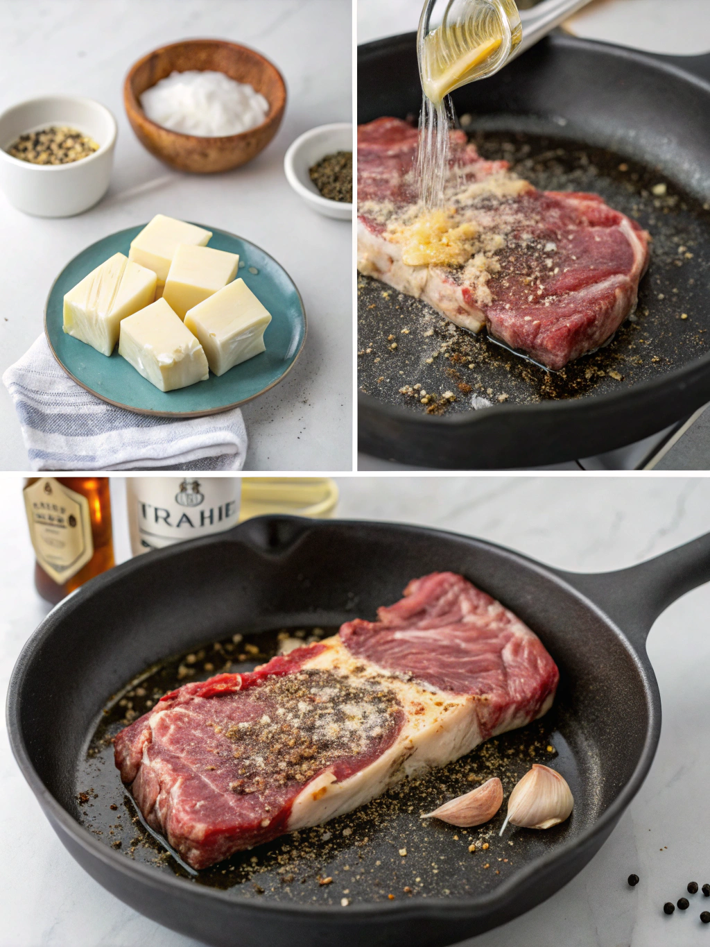 garlic butter ribeye steak preparing steps
