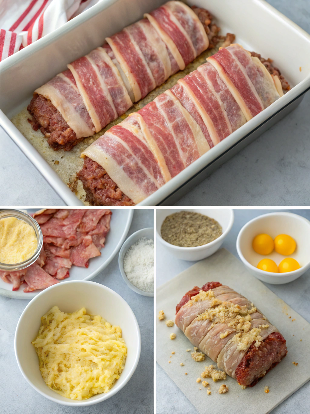 bacon wrapped meatloaf preparing steps
