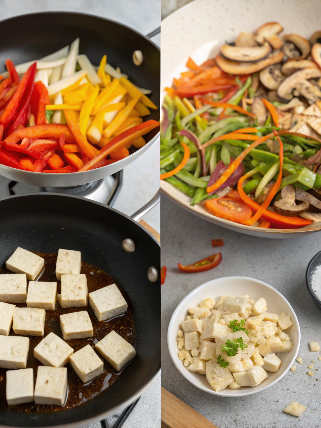 vegetarian stir-fry with tofu preparing steps