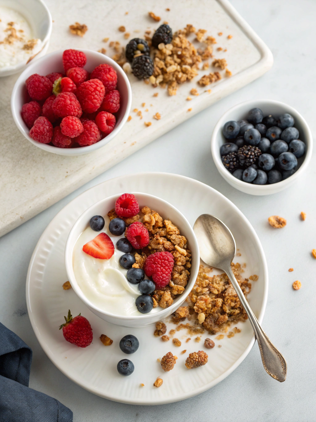 greek yogurt parfait with berries and granola preparing steps